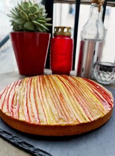 Rhubarb Tart on a black table