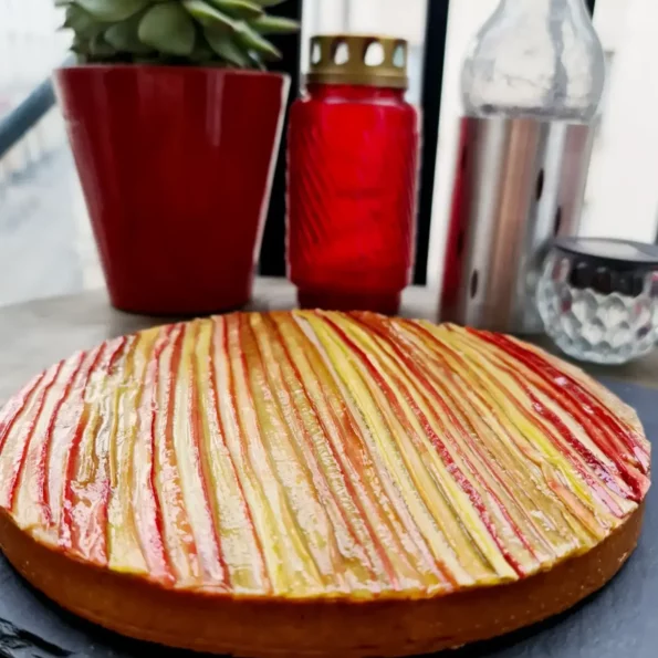 Rhubarb Tart on a black table